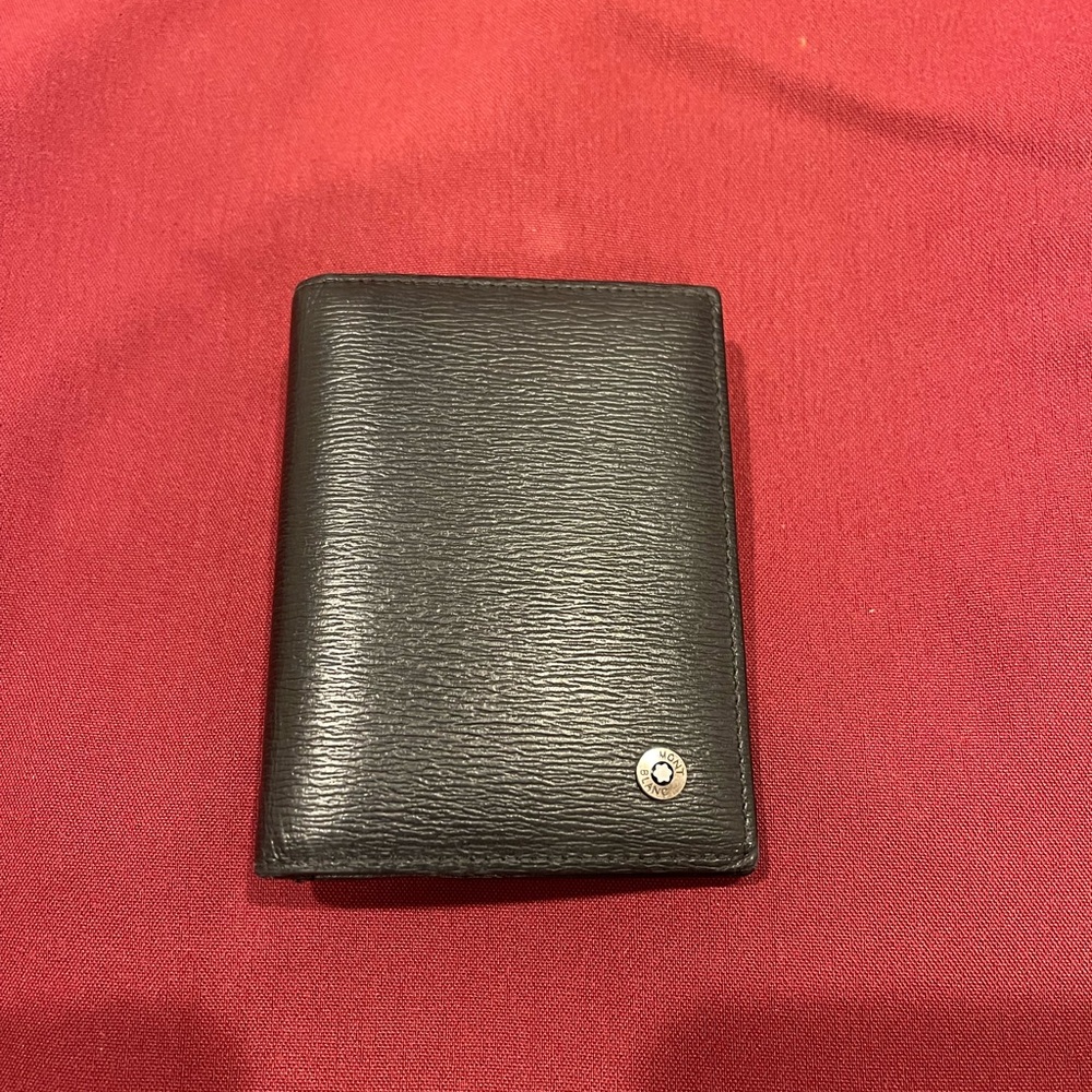 Montblanc Black Textured Leather Card holder with Round Metal Emblem